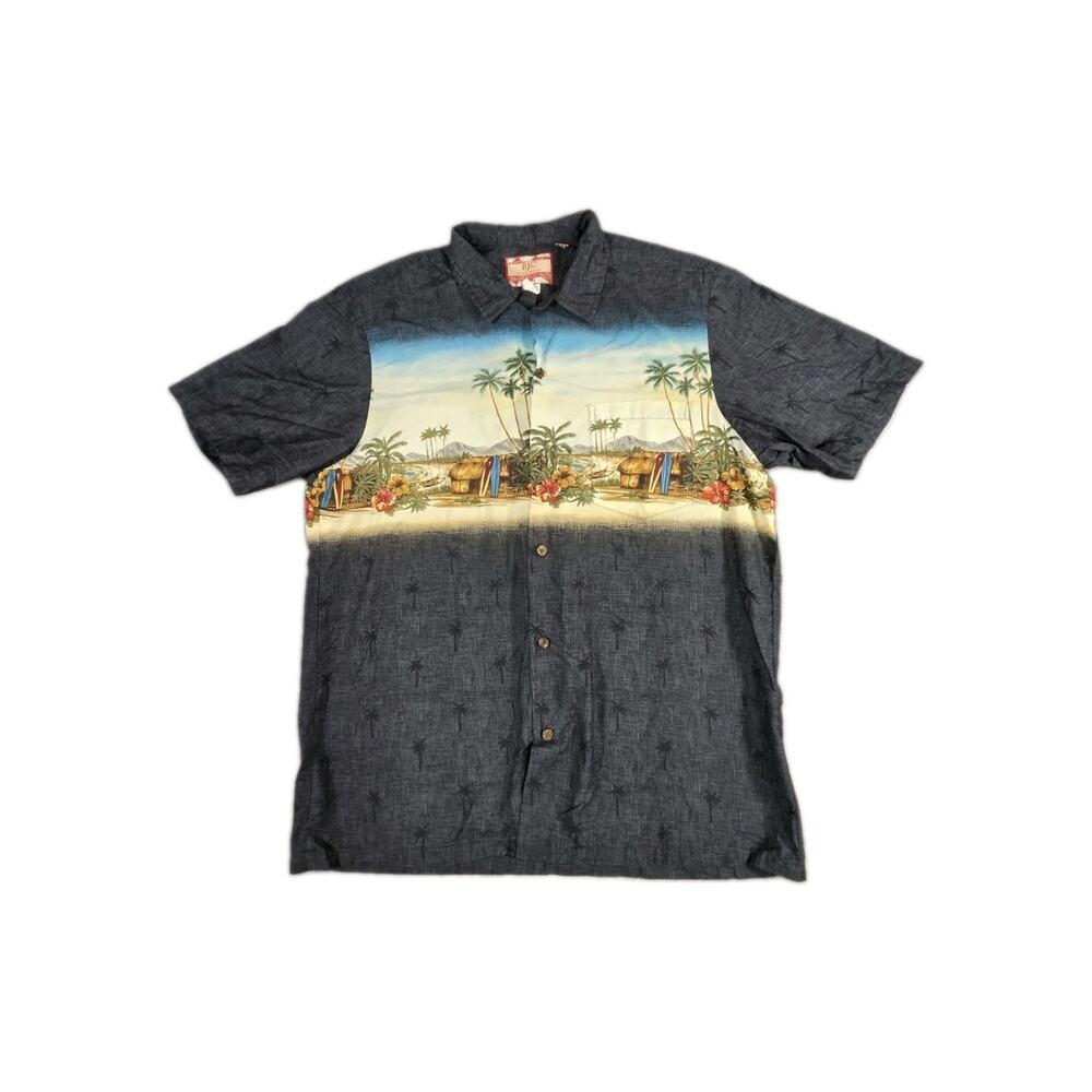 RJC Hawaiian Shirt Mens Sz XL Surf Shack Double Sided Made In Hawaii Gray C9